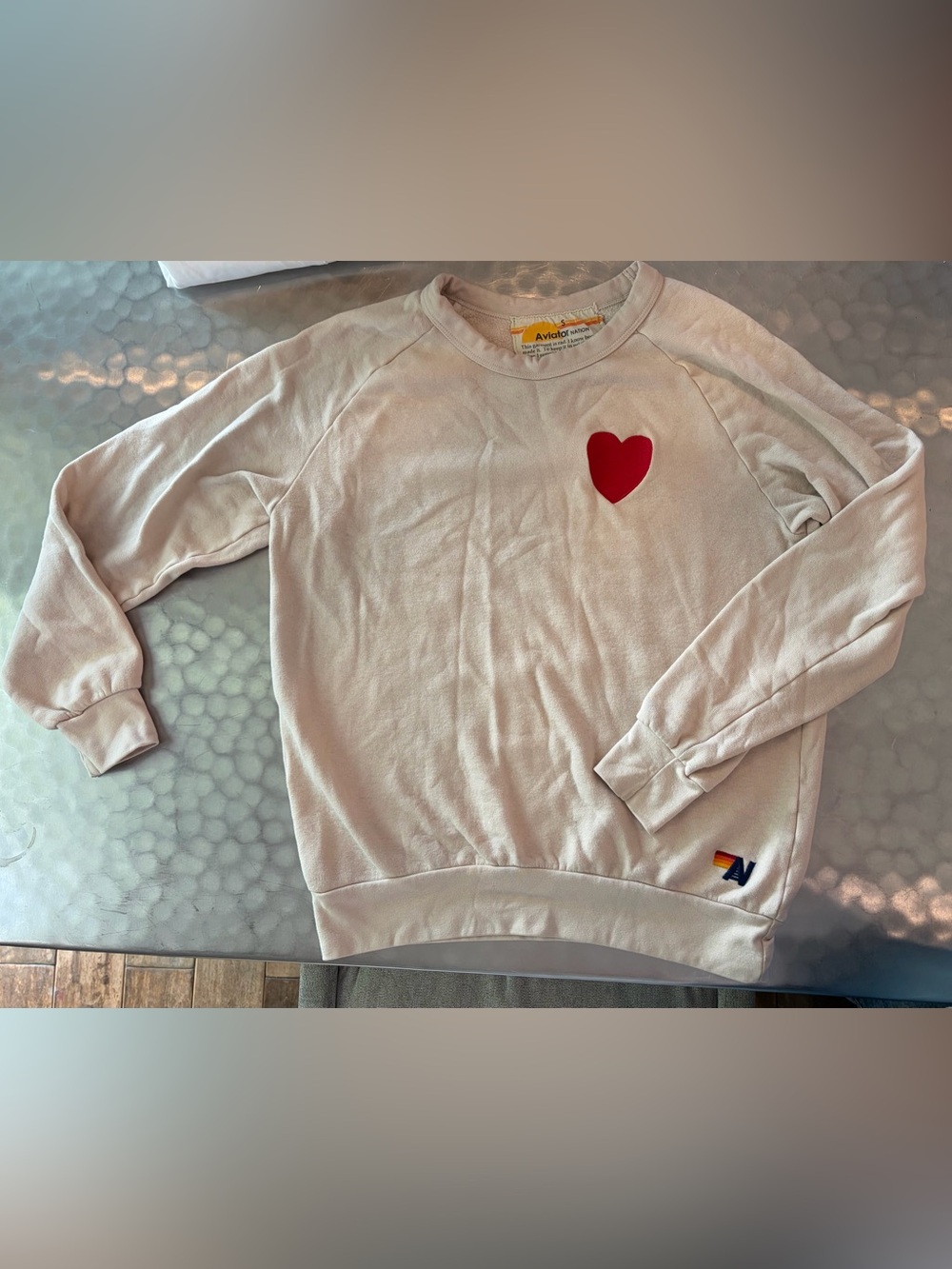 Aviator Nation Beige Sweatshirt with Red Heart Patch